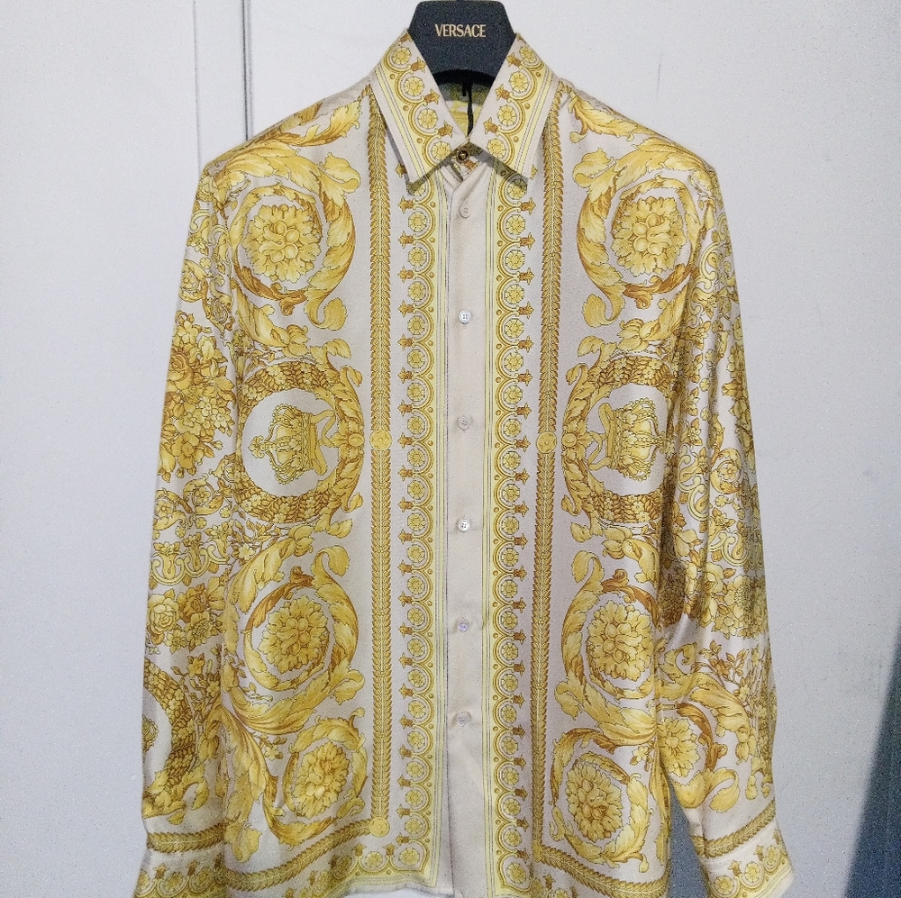 Versace Men's Gold Patterned Shirt